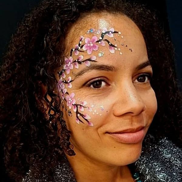 Pink blossom and glitter face design